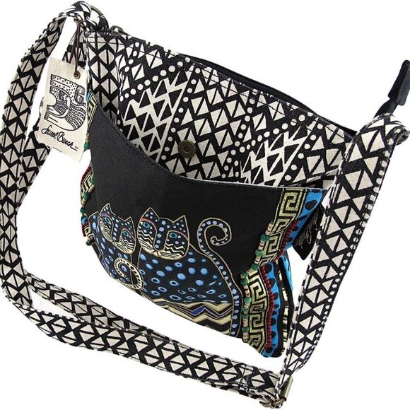 Crossbody Tote Canvas Zipper Top Spotted Cats Artful Womens Bag - Picture 3 of 6